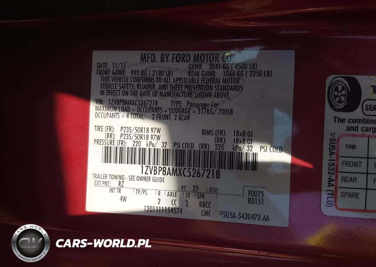 2012 Ford Mustang V6 Premium VIN:1ZVBP8AMXC5267218 - 9