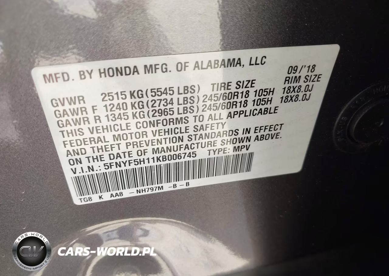 2019 Honda Pilot Lx VIN:5FNYF5H11KB006745 - 9