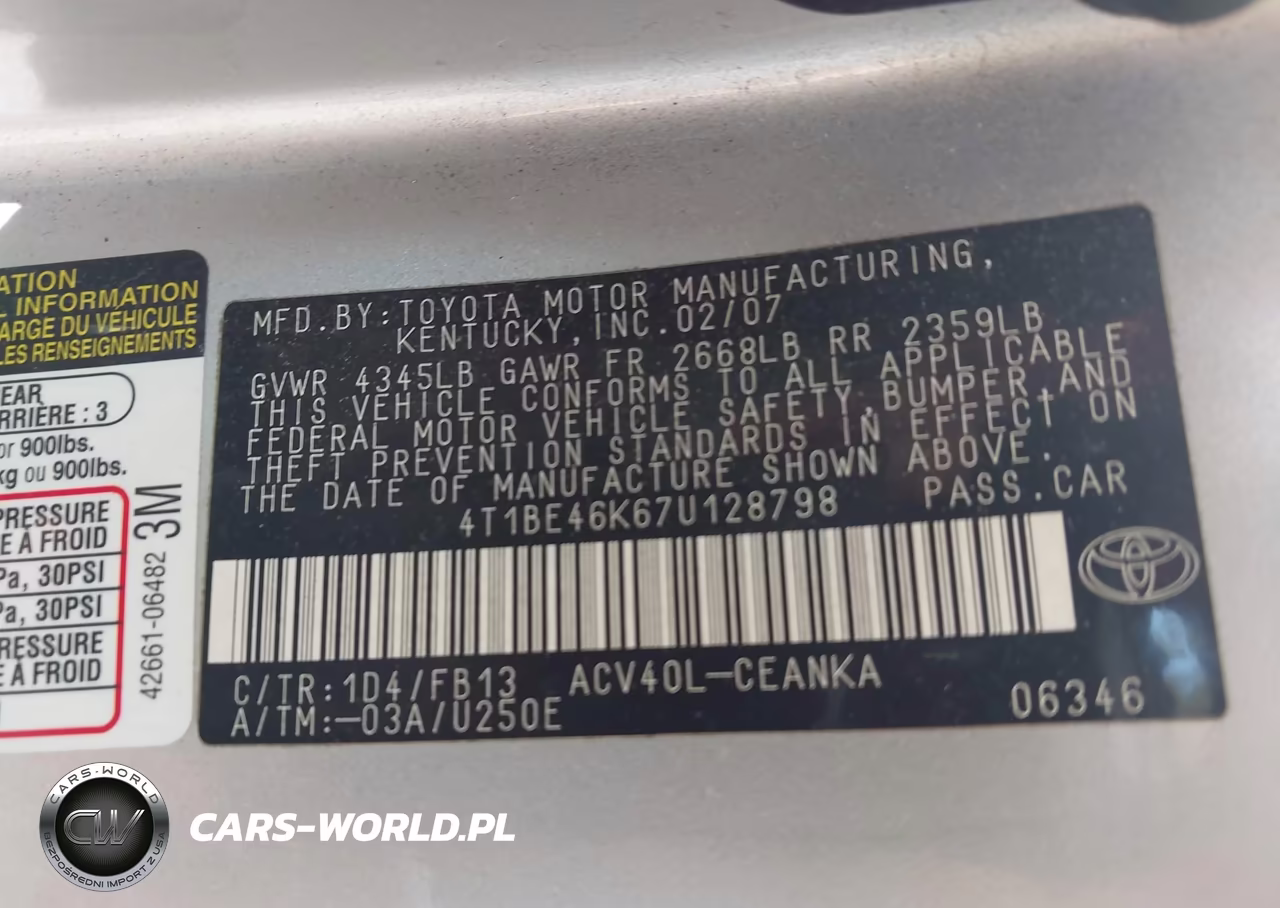 2007 Toyota Camry Le VIN:4T1BE46K67U128798 - 9