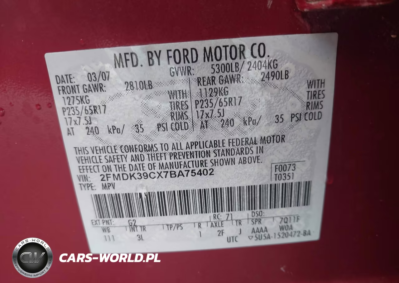 2007 Ford Edge Sel Plus VIN:2FMDK39CX7BA75402 - 9