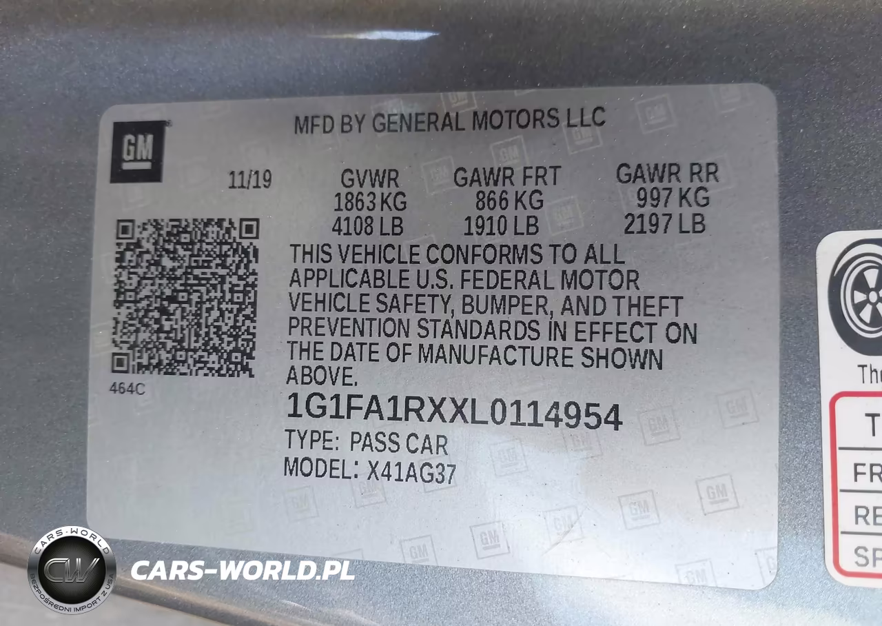 2020 Chevrolet Camaro Rwd 1Ls VIN:1G1FA1RXXL0114954 - 9