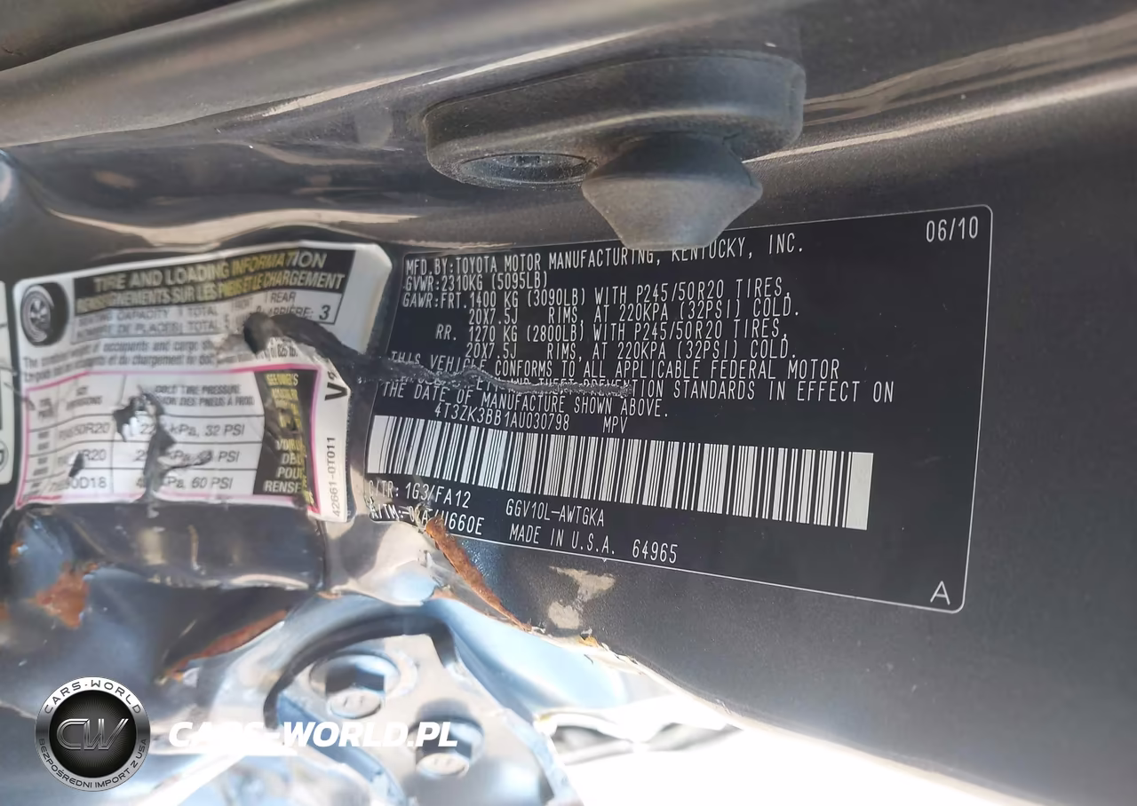 2010 Toyota Venza Base V6 VIN:4T3ZK3BB1AU030798 - 9