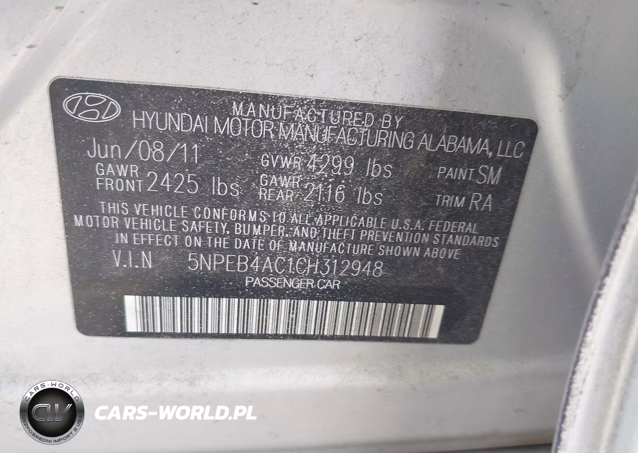 2012 Hyundai Sonata Gls VIN:5NPEB4AC1CH312948 - 9