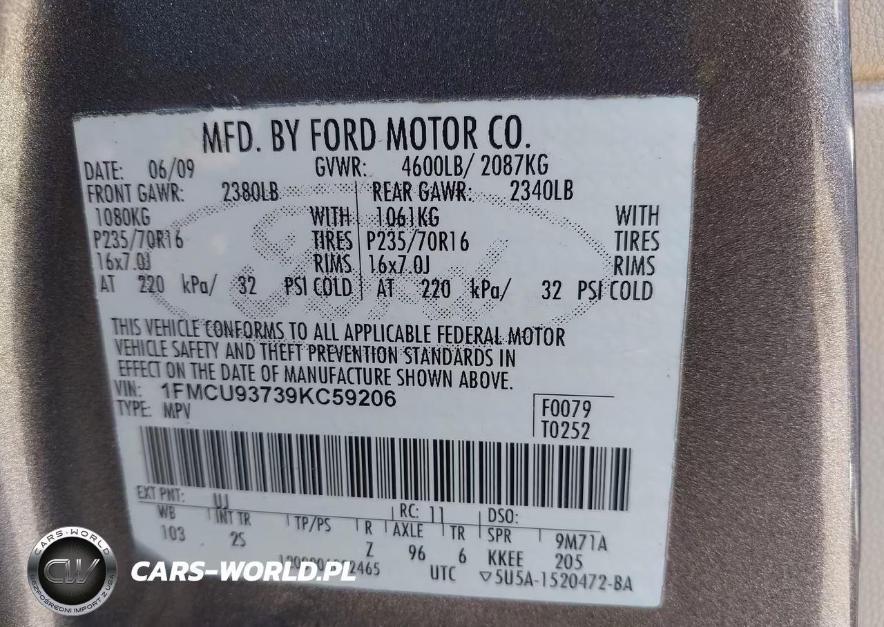 2009 Ford Escape Xlt VIN:1FMCU93739KC59206 - 9