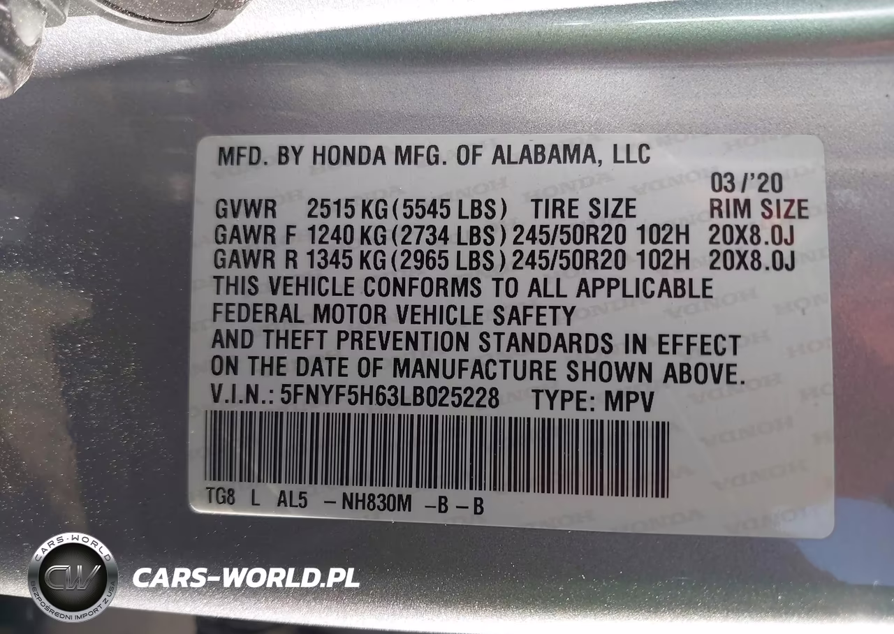 2020 Honda Pilot 2Wd Touring 7 Passenger VIN:5FNYF5H63LB025228 - 9