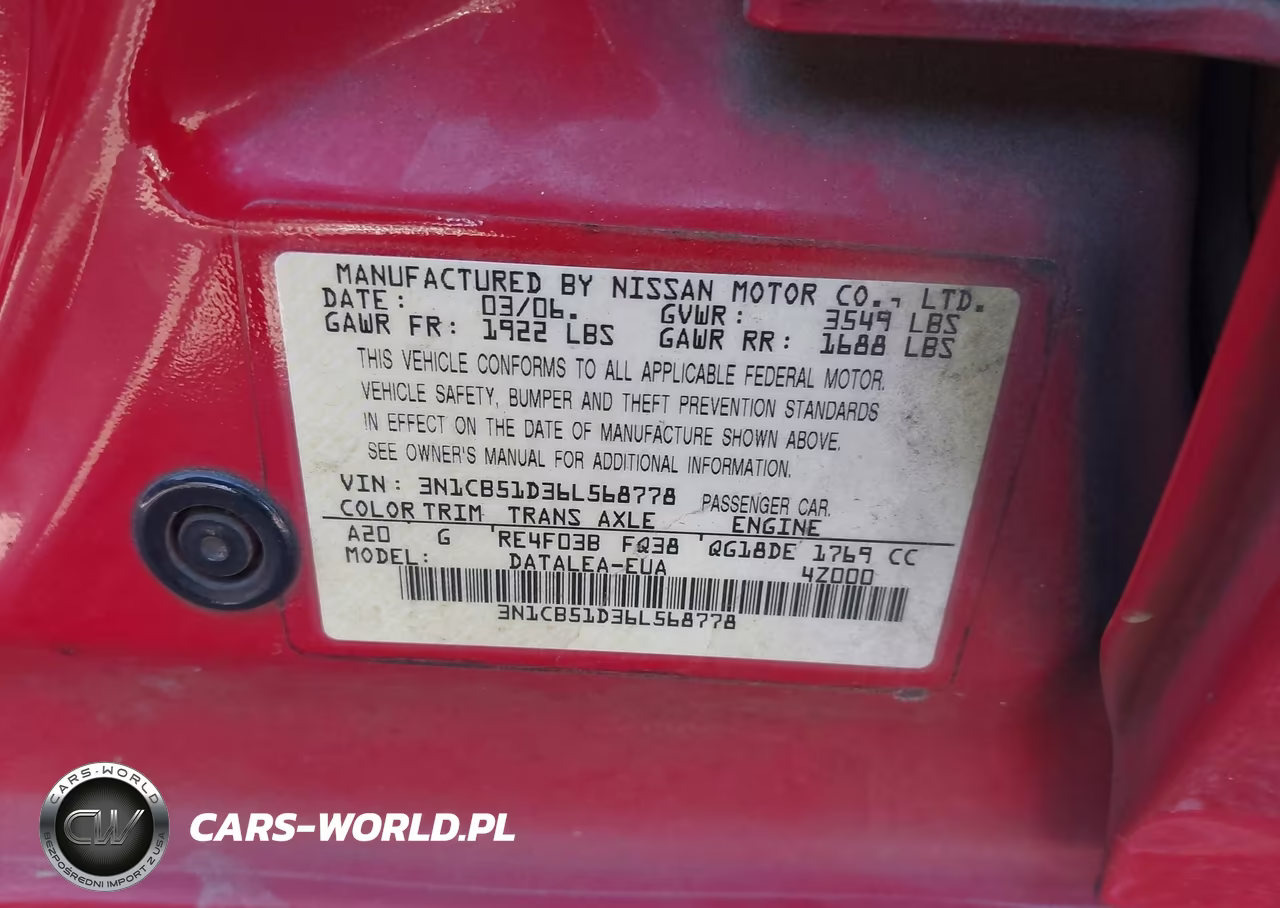 2006 Nissan Sentra 1.8S VIN:3N1CB51D36L568778 - 9