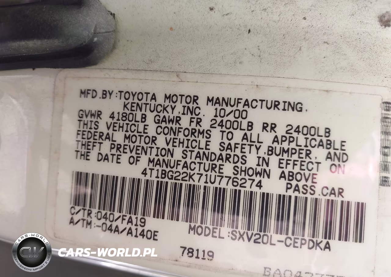 2001 Toyota Camry Ce VIN:4T1BG22K71U776274 - 9