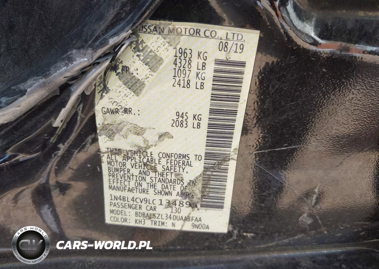 2020 Nissan Altima Sr Fwd VIN:1N4BL4CV9LC134898 - 9
