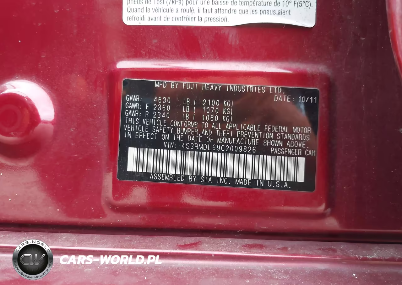 2012 Subaru Legacy 3.6R Limited VIN:4S3BMDL69C2009826 - 9