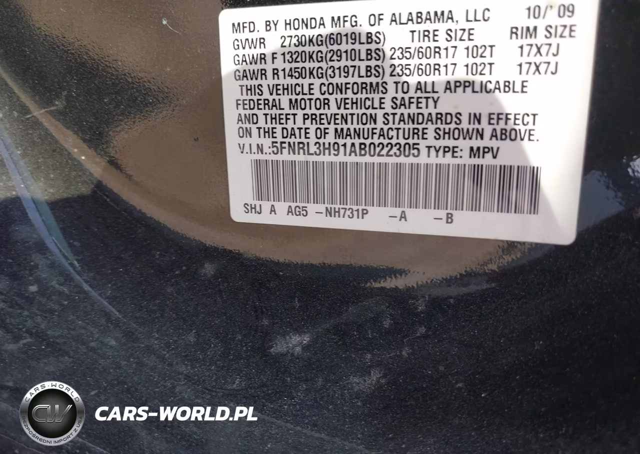 2010 Honda Odyssey Touring VIN:5FNRL3H91AB022305 - 9