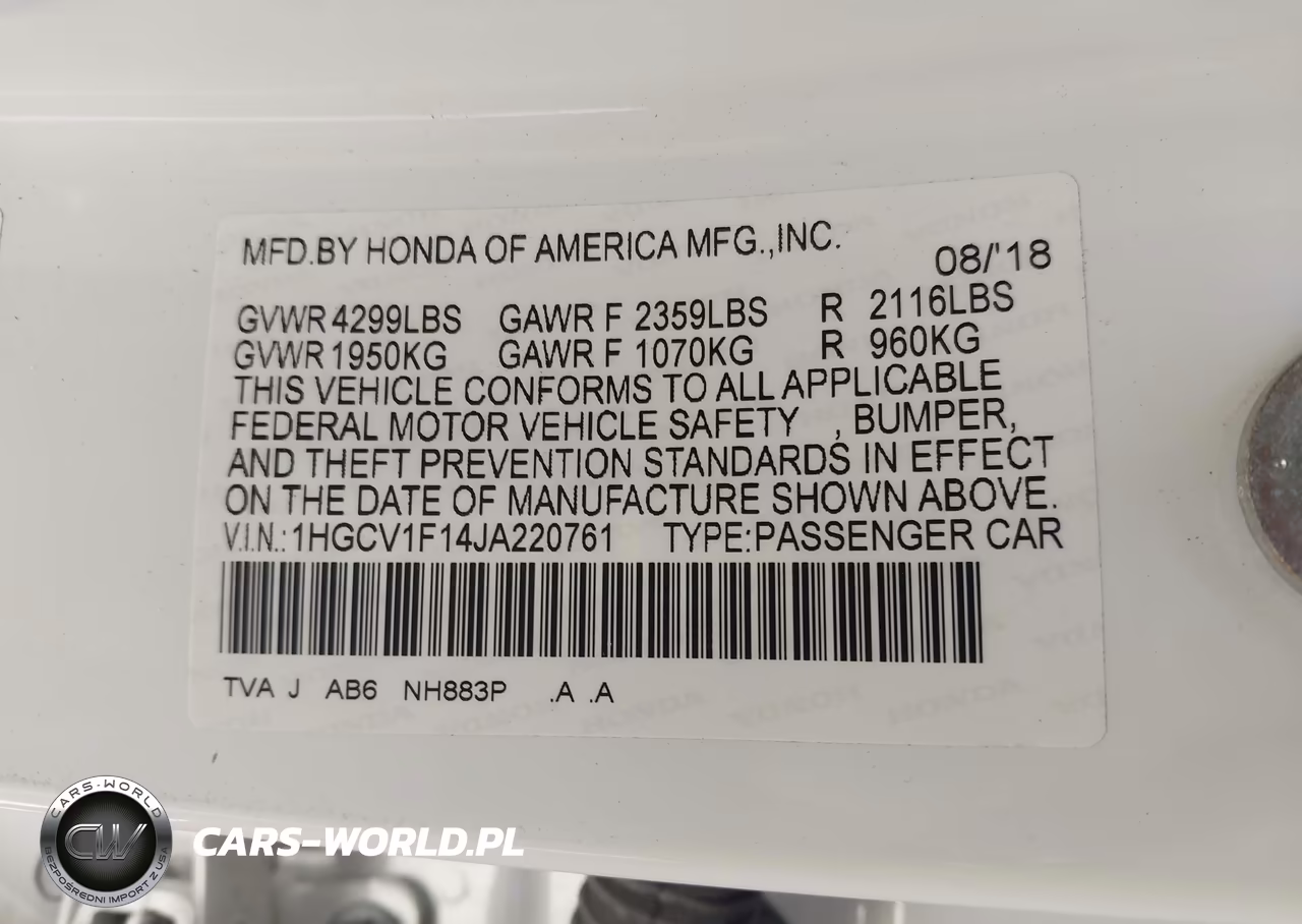 2018 Honda Accord Lx VIN:1HGCV1F14JA220761 - 9
