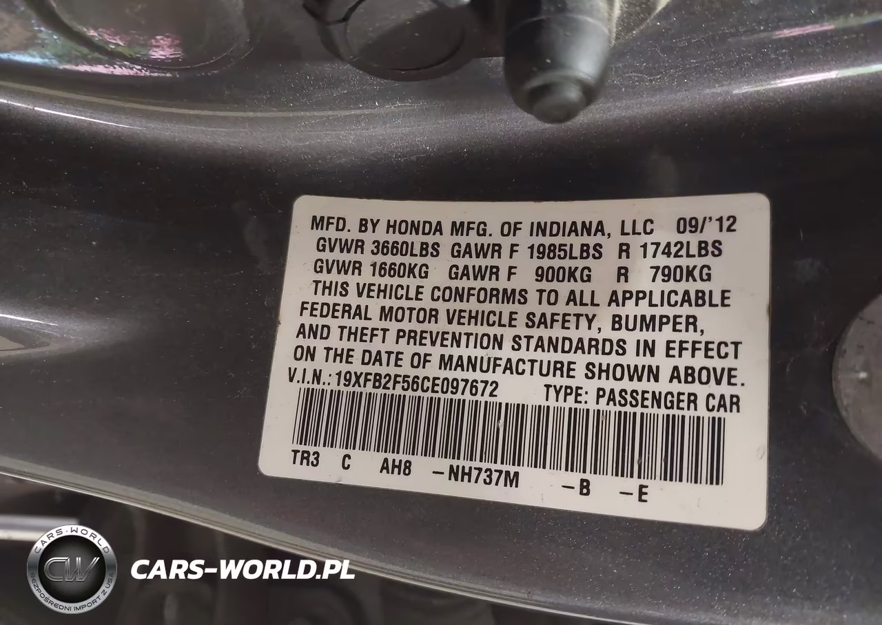 2012 Honda Civic Lx VIN:19XFB2F56CE097672 - 9