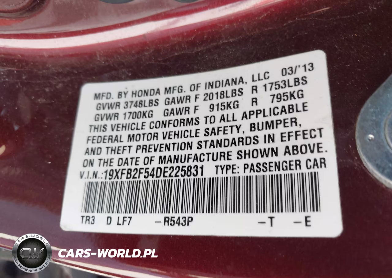 2013 Honda Civic Lx VIN:19XFB2F54DE225831 - 9