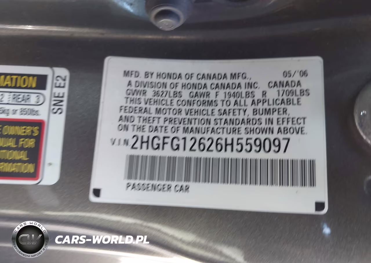 2006 Honda Civic Lx VIN:2HGFG12626H559097 - 9