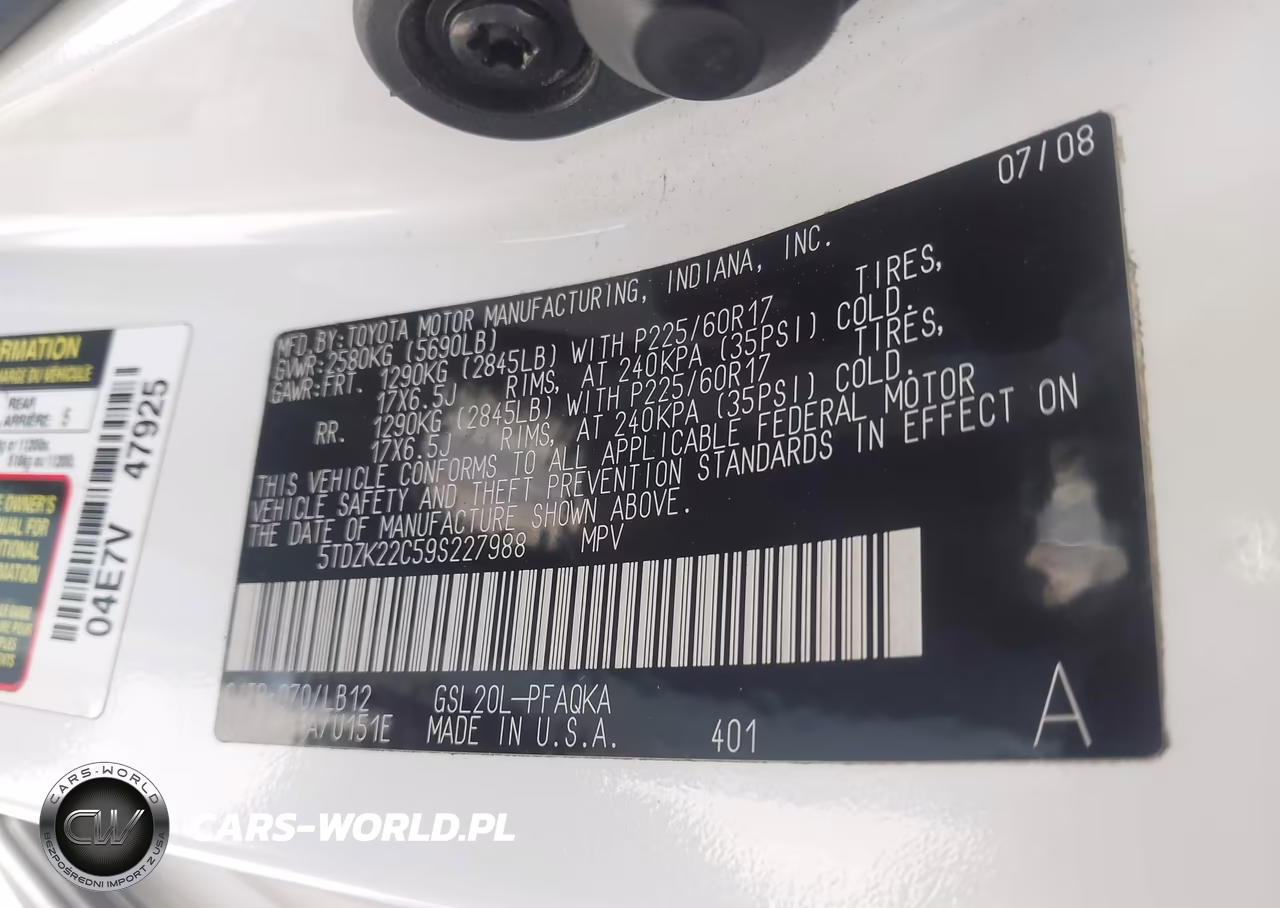 2009 Toyota Sienna Xle VIN:5TDZK22C59S227988 - 9