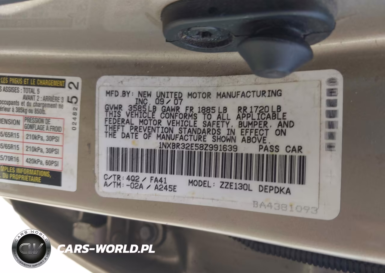 2008 Toyota Corolla Ce VIN:1NXBR32E58Z991639 - 9