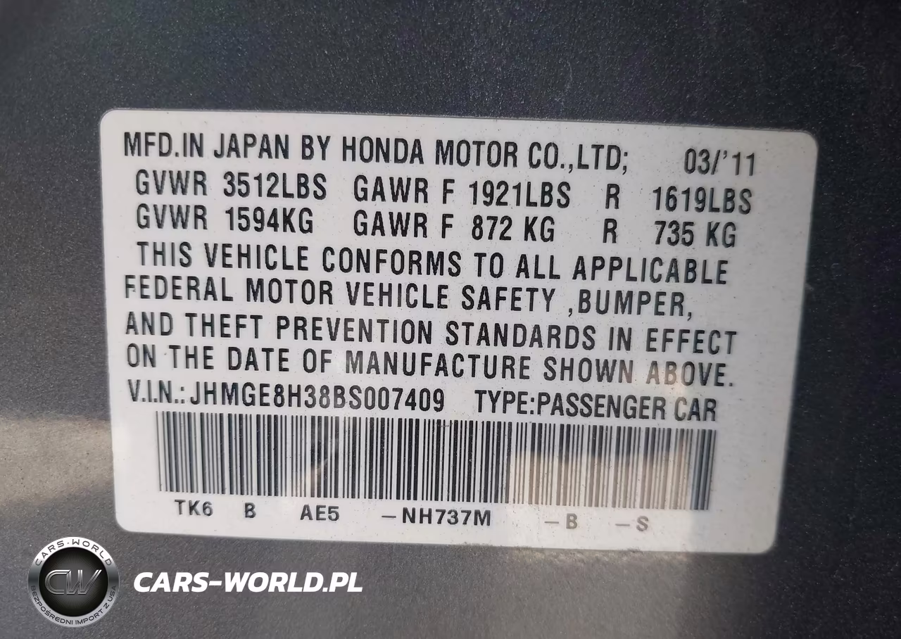 2011 Honda Fit VIN:JHMGE8H38BS007409 - 9