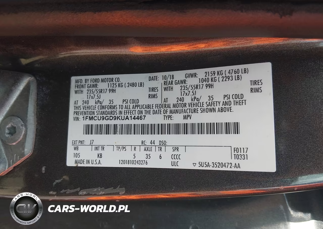 2019 Ford Escape Se VIN:1FMCU9GD9KUA14467 - 9