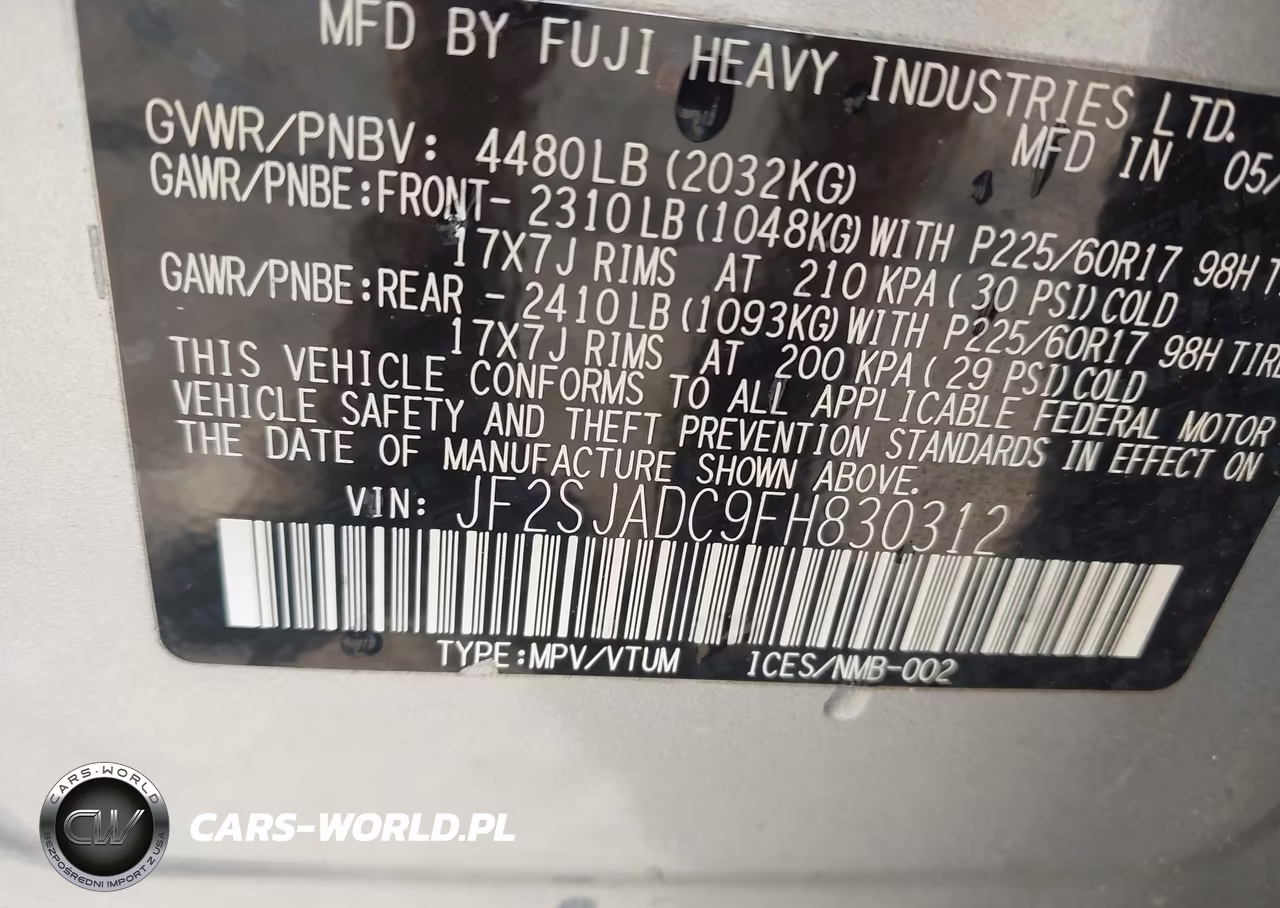2015 Subaru Forester 2.5I Premium VIN:JF2SJADC9FH830312 - 9