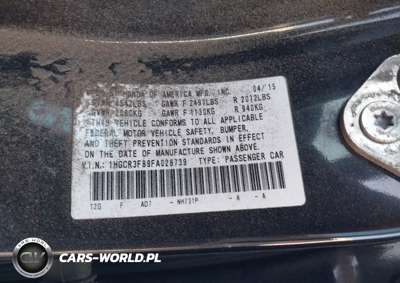 2015 Honda Accord Exl VIN:1HGCR3F89FA028739 - 9