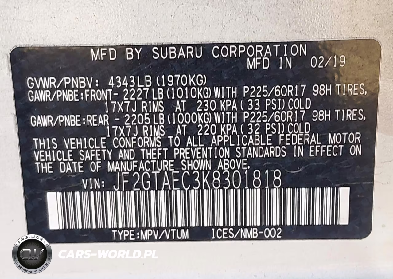 2019 Subaru Crosstrek 2.0I Premium VIN:JF2GTAEC3K8301818 - 9