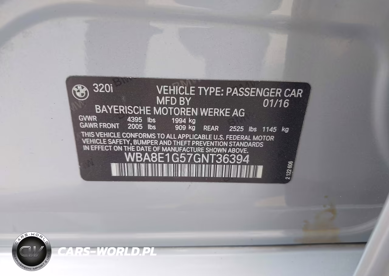2016 BMW 320I VIN:WBA8E1G57GNT36394 - 9