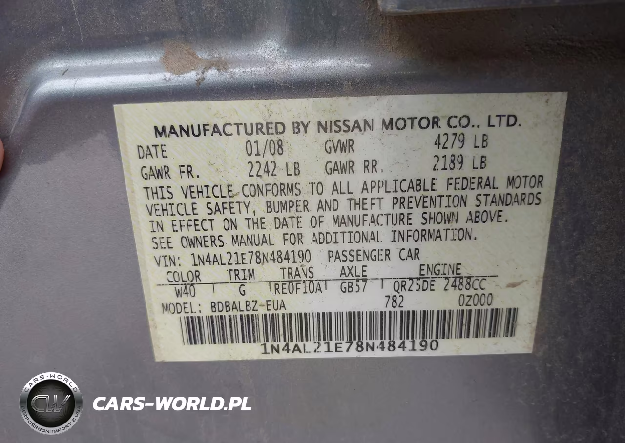 2008 Nissan Altima 2.5 Sl VIN:1N4AL21E78N484190 - 9