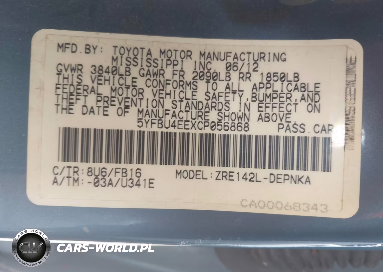 2012 Toyota Corolla Le VIN:5YFBU4EEXCP056868 - 9