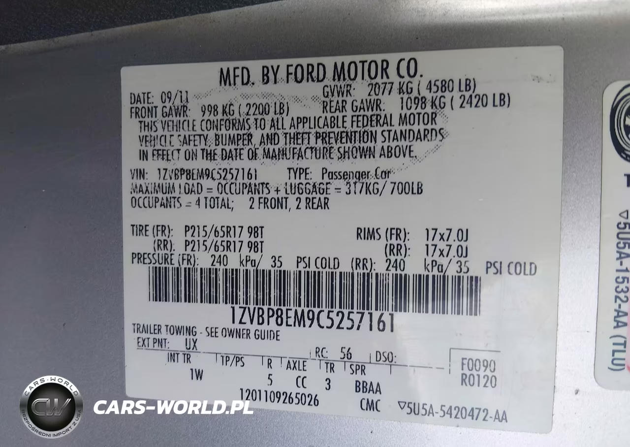 2012 Ford Mustang V6 VIN:1ZVBP8EM9C5257161 - 9