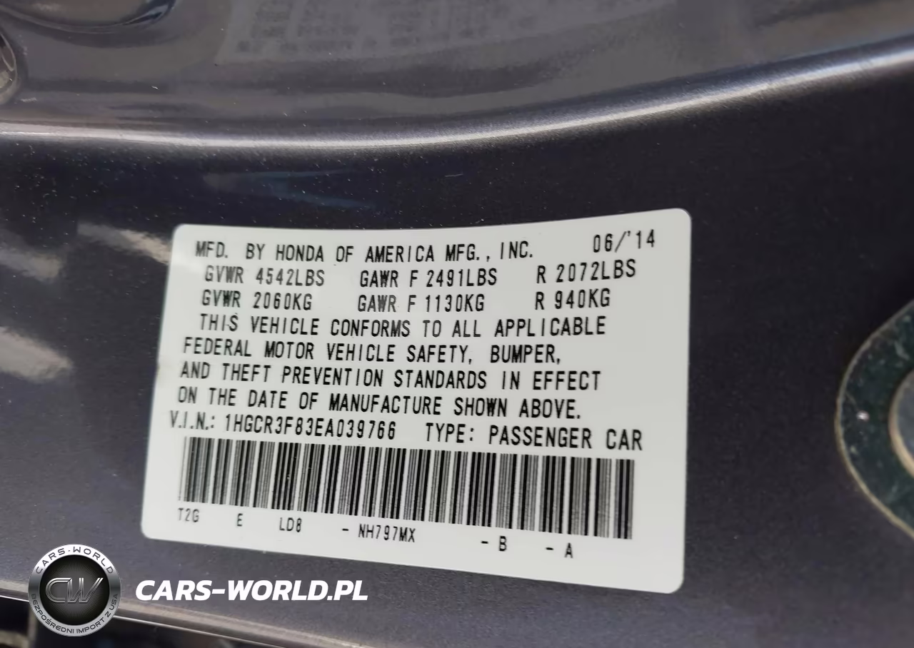 2014 Honda Accord Ex-L V-6 VIN:1HGCR3F83EA039766 - 9