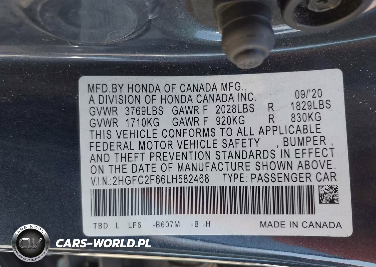 2020 Honda Civic Lx VIN:2HGFC2F66LH582468 - 9
