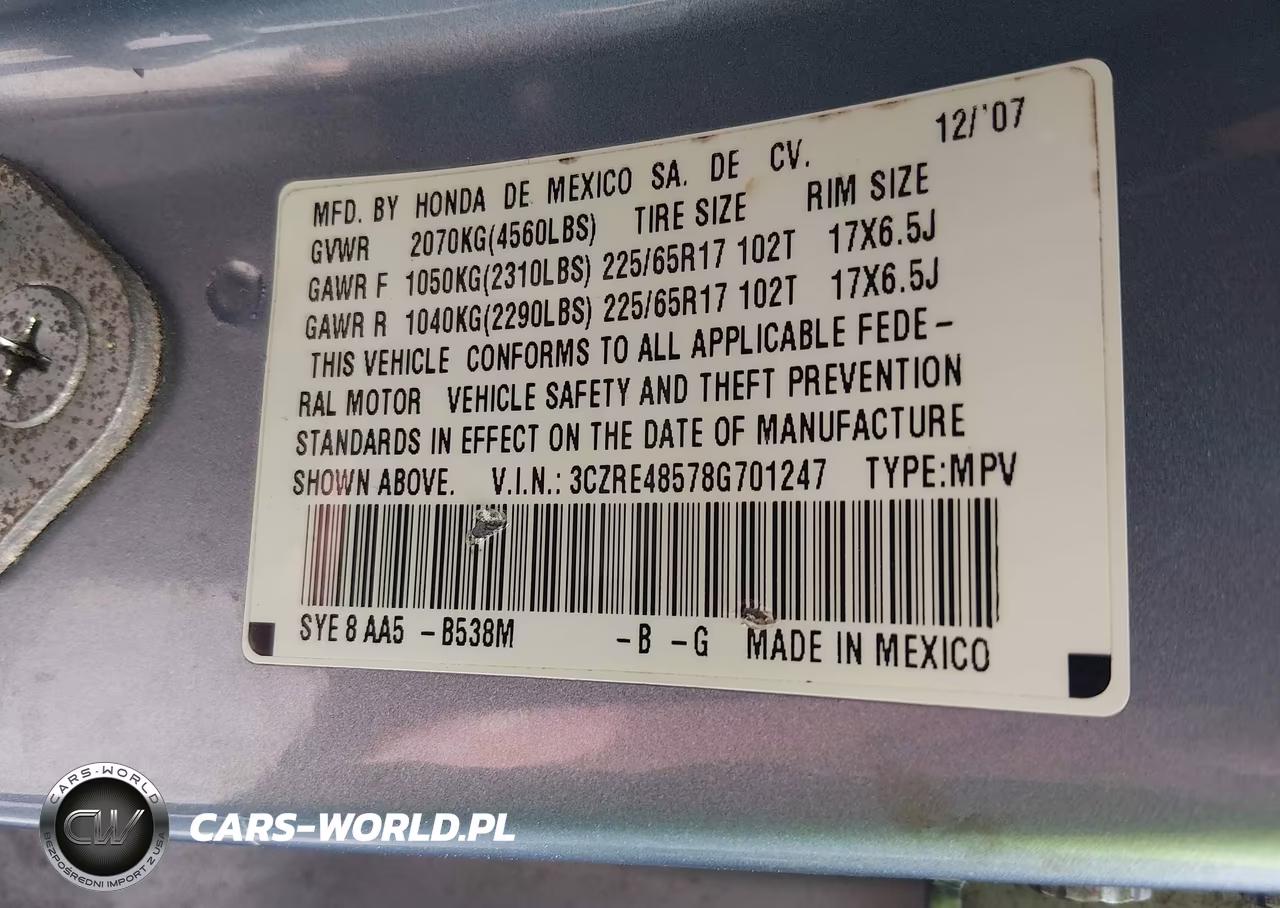2008 Honda Cr-V Ex VIN:3CZRE48578G701247 - 9