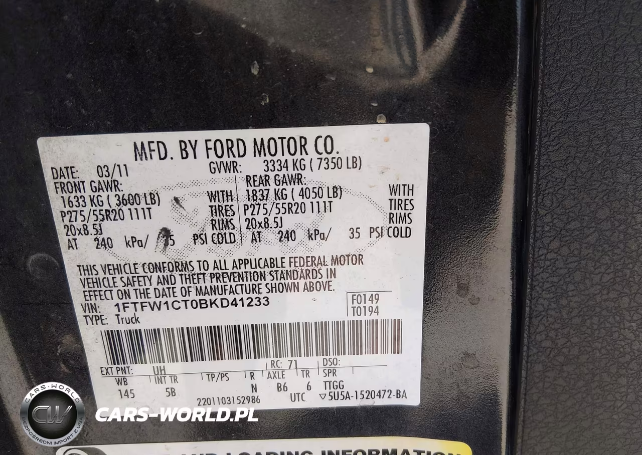 2011 Ford F-150 Fx2 VIN:1FTFW1CT0BKD41233 - 9