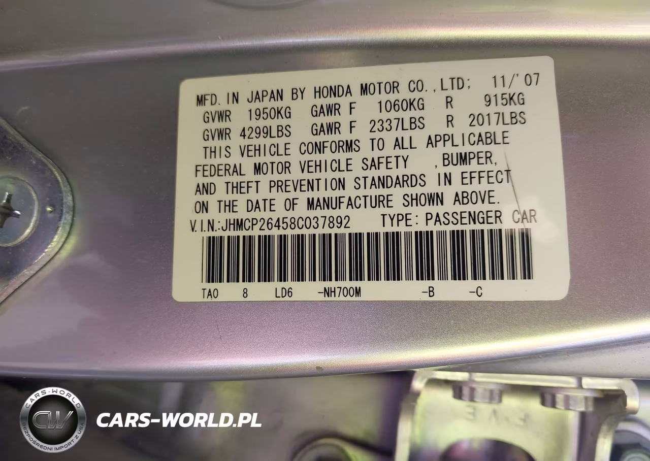 2008 Honda Accord 2.4 Lx-P VIN:JHMCP26458C037892 - 9
