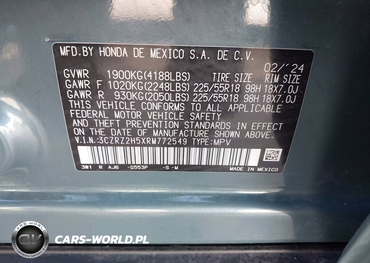 2024 Honda Hr-V Awd Sport-Awd Sport W-O Bsi VIN:3CZRZ2H5XRM772549 - 9