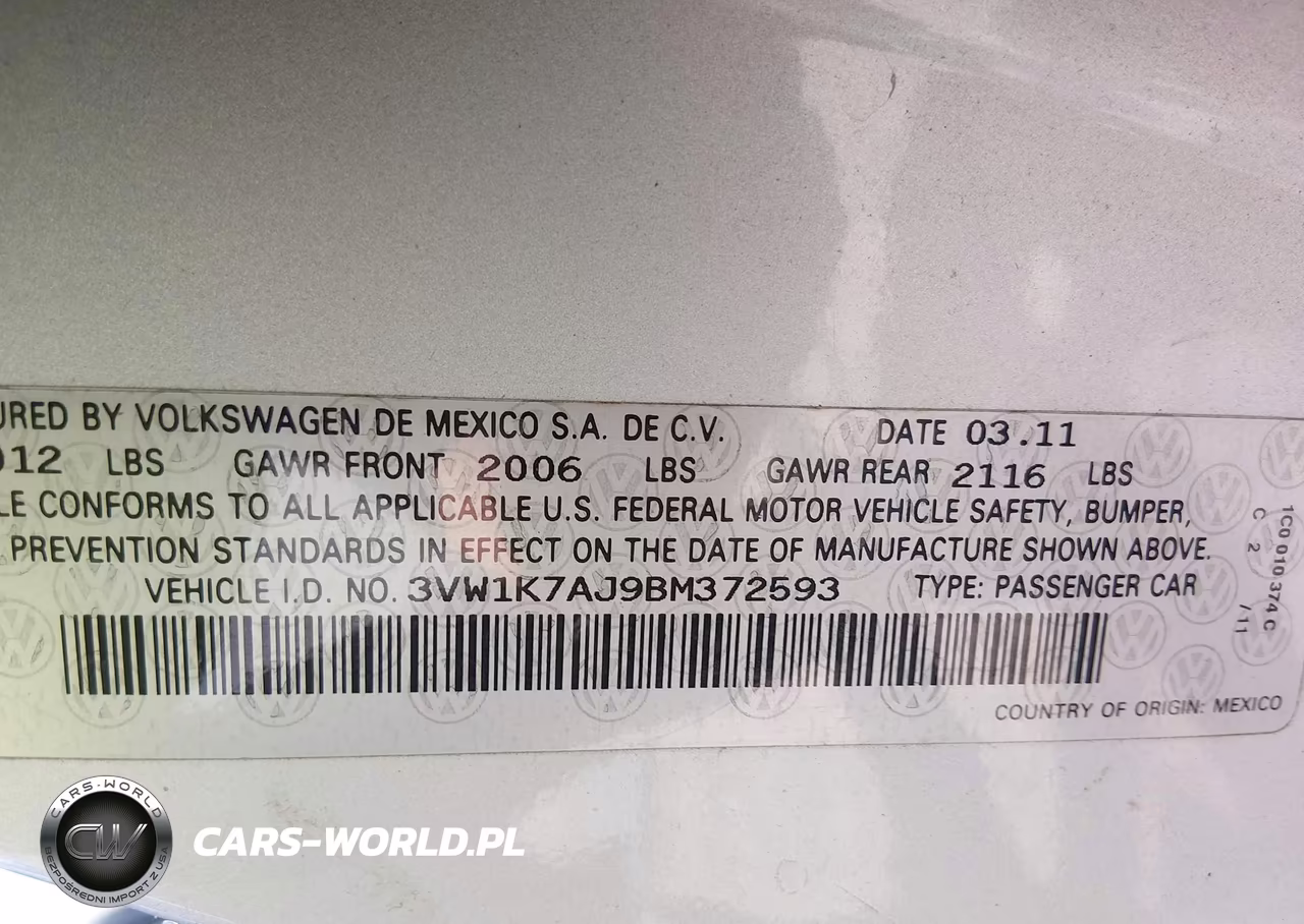 2011 Volkswagen Jetta 2.0L S VIN:3VW1K7AJ9BM372593 - 9