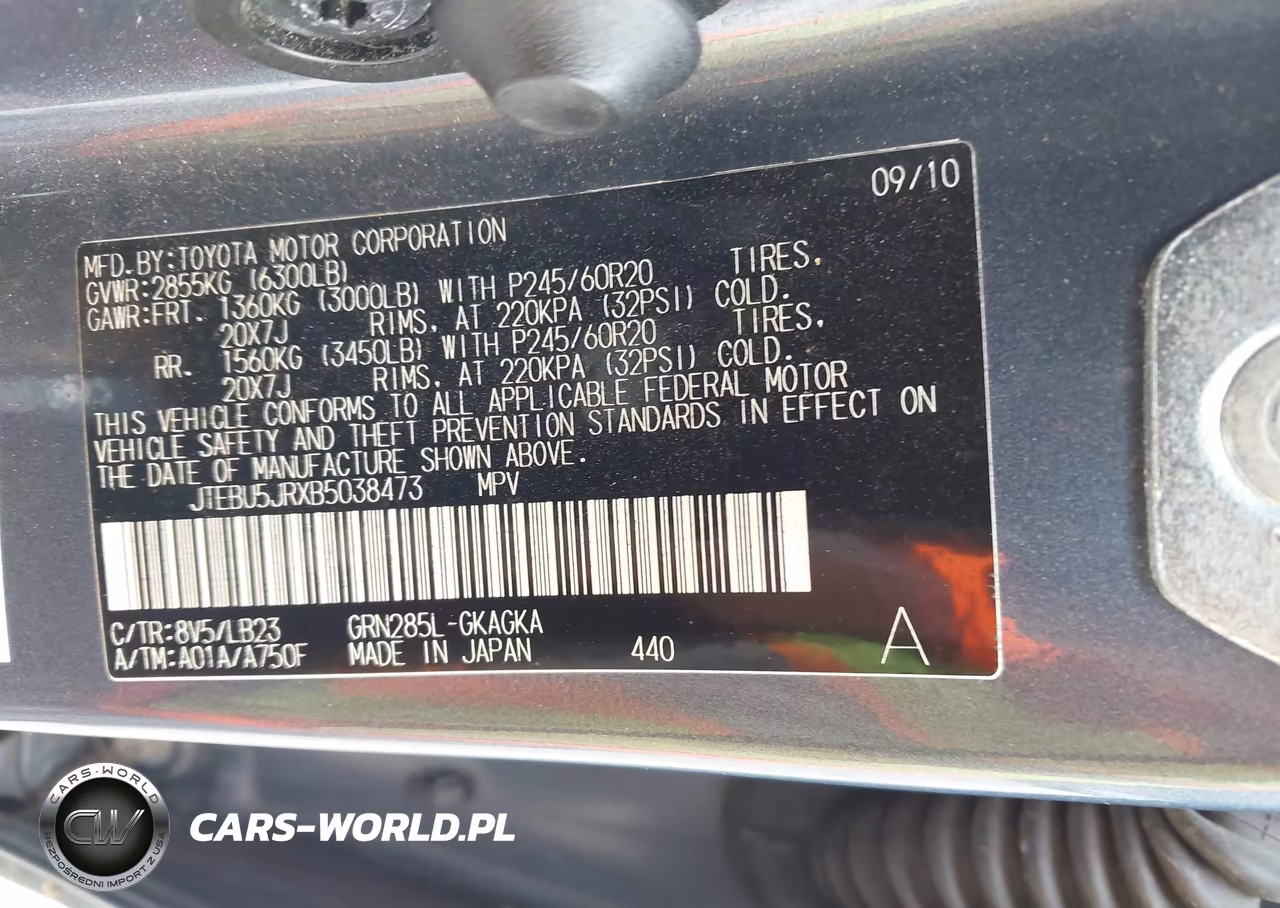 2011 Toyota 4Runner Limited V6 VIN:JTEBU5JRXB5038473 - 9