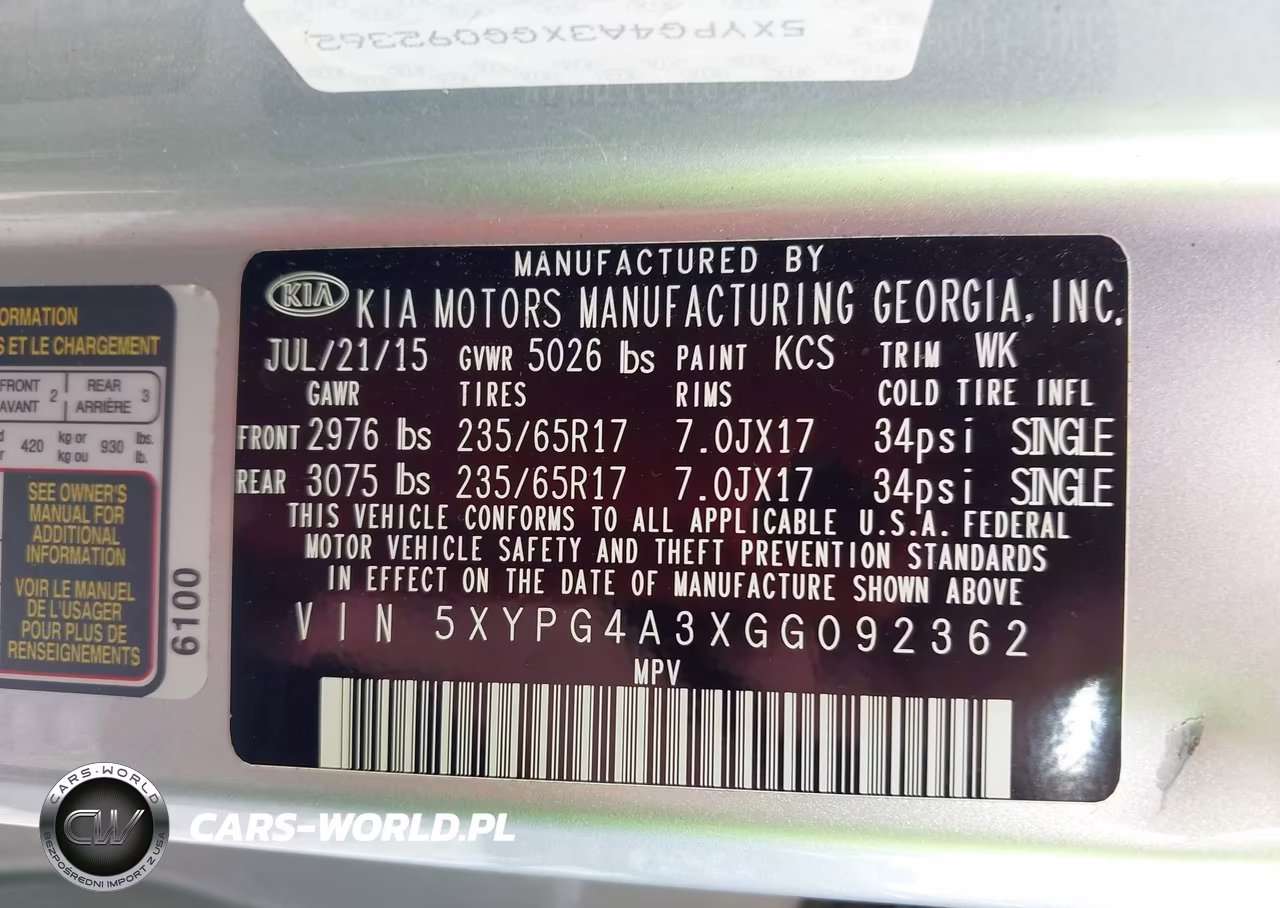 2016 Kia Sorento 2.4L Lx VIN:5XYPG4A3XGG092362 - 9