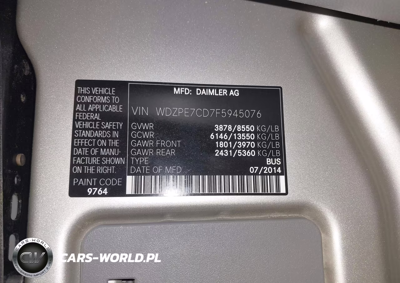 2015 Mercedes-Benz Sprinter 2500 Normal Roof VIN:WDZPE7CD7F5945076 - 9
