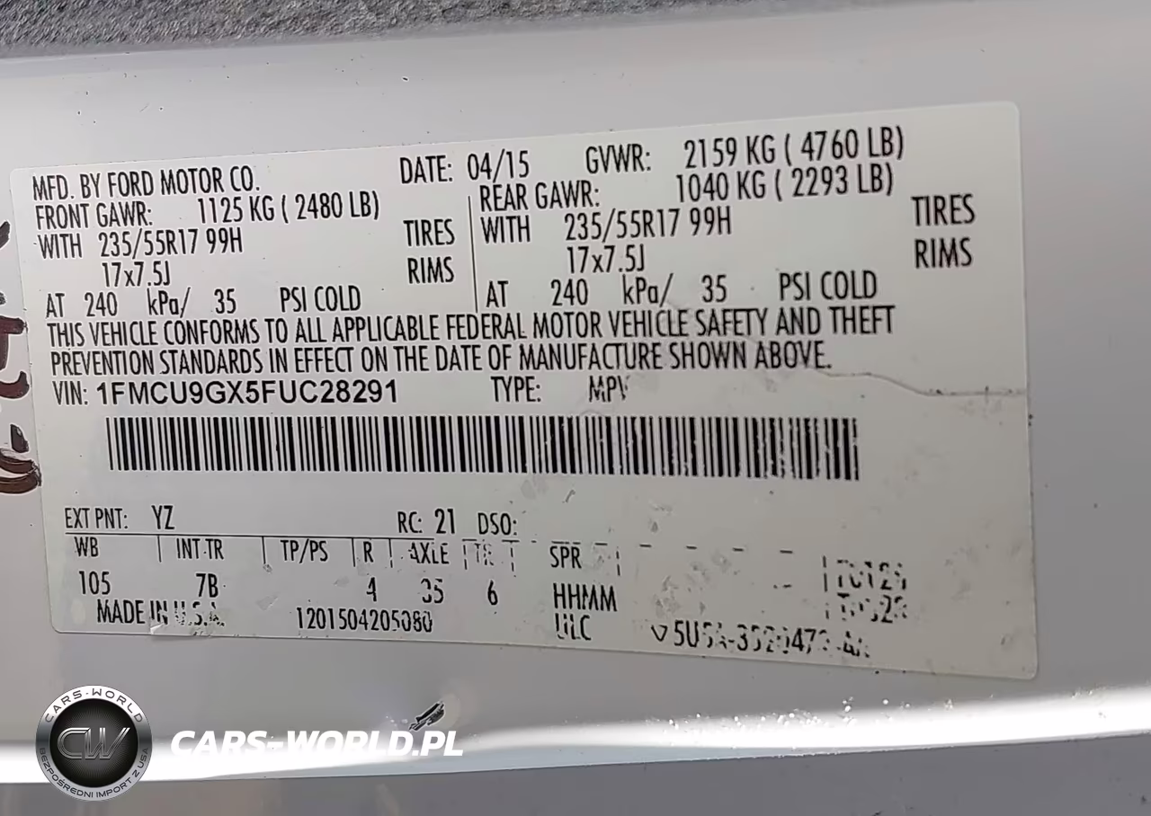 2015 Ford Escape Se VIN:1FMCU9GX5FUC28291 - 9