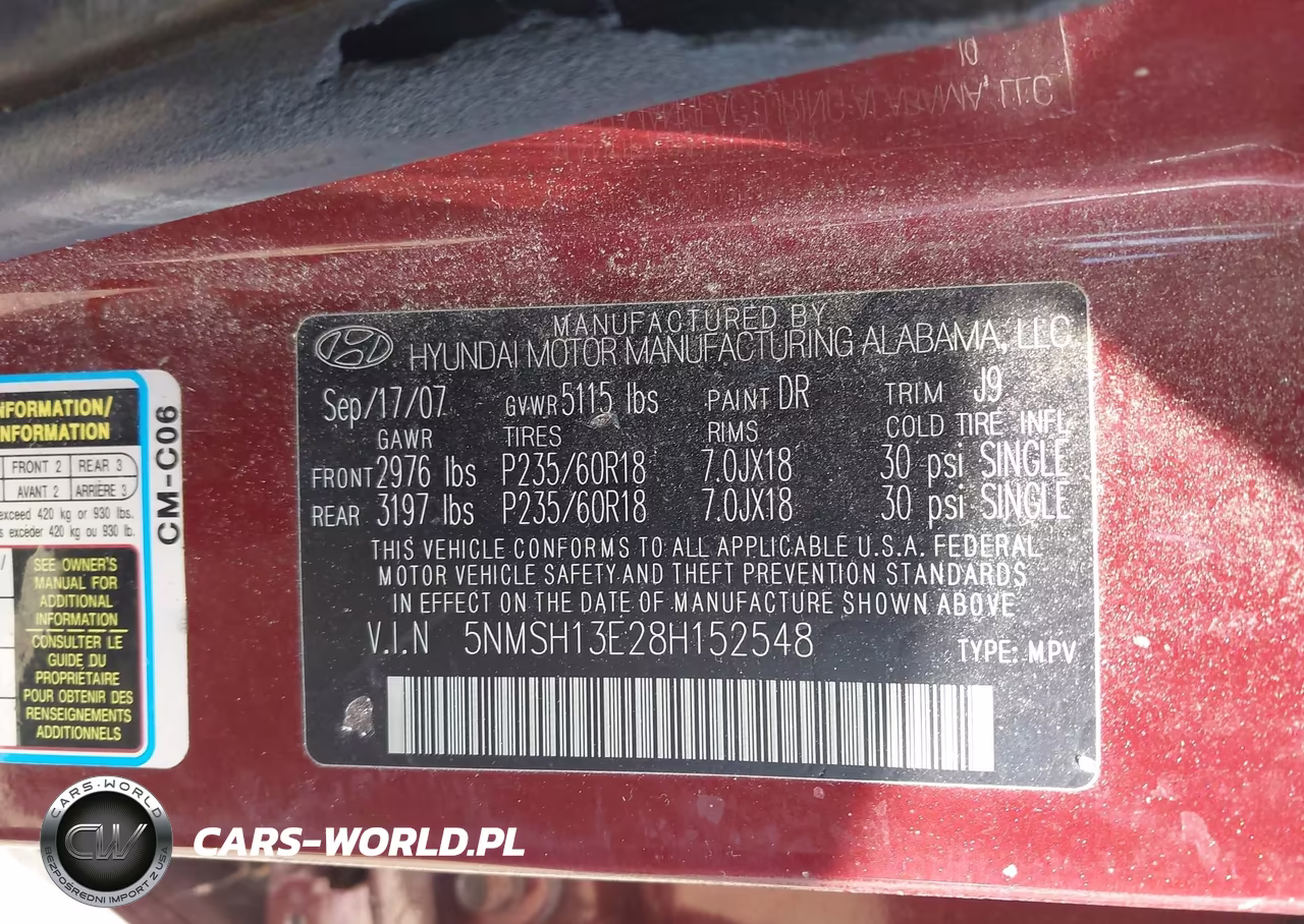 2008 Hyundai Santa Fe Limited-Se VIN:5NMSH13E28H152548 - 9