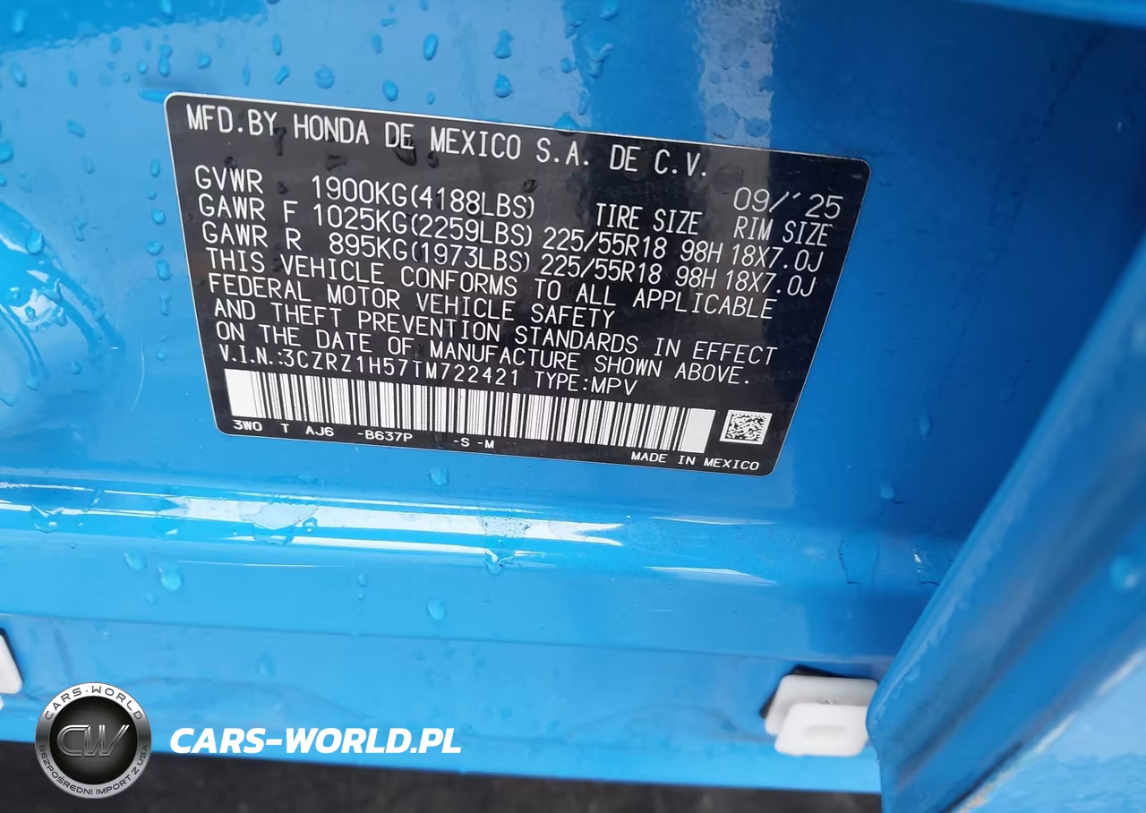 2026 Honda Hr-V 2Wd Sport VIN:3CZRZ1H57TM722421 - 9