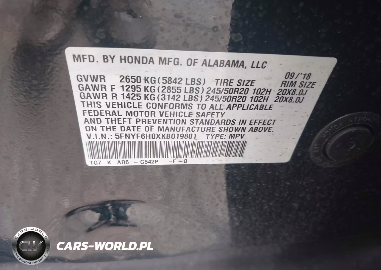 2019 Honda Pilot Elite VIN:5FNYF6H0XKB019801 - 9