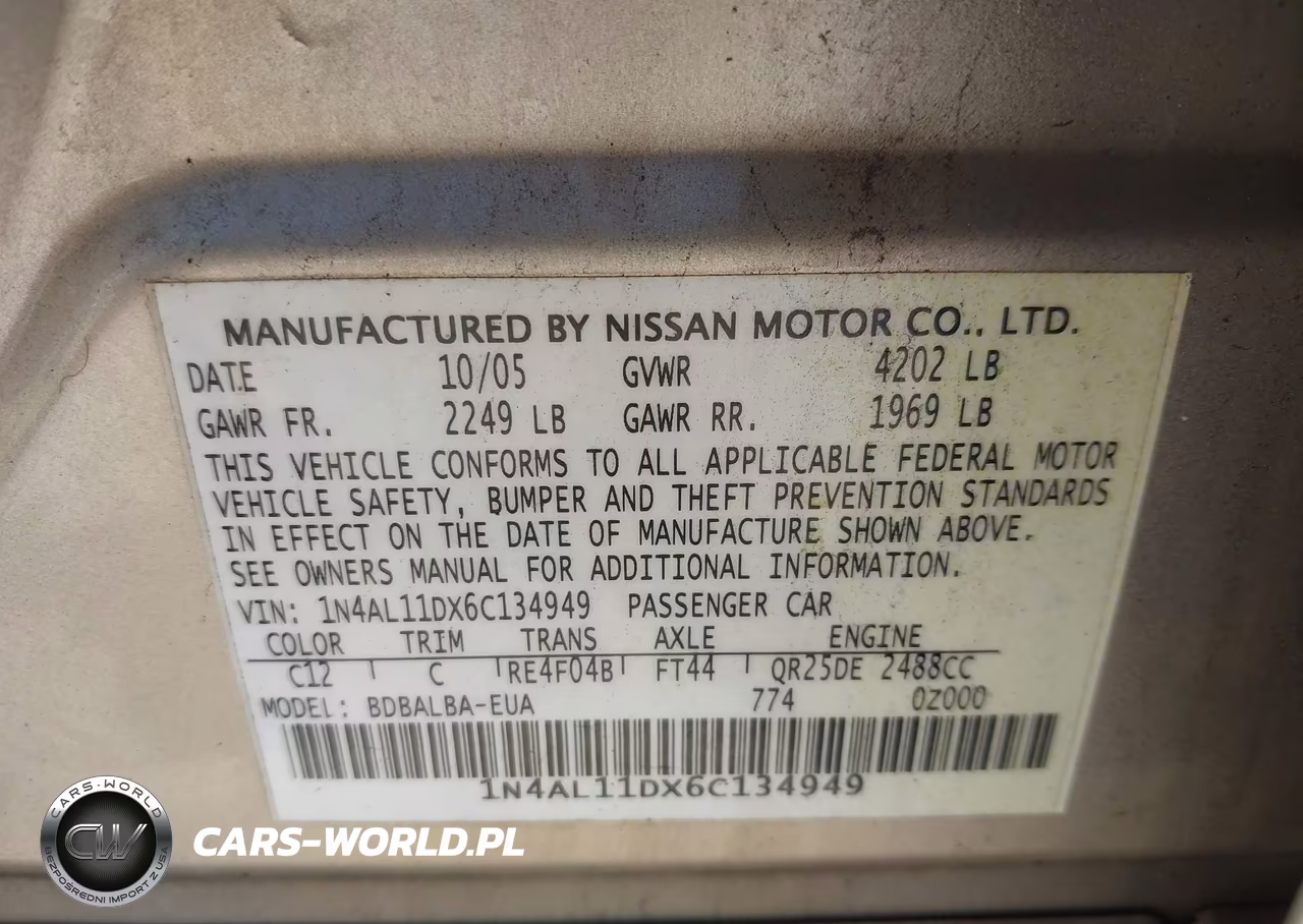 2006 Nissan Altima 2.5 S VIN:1N4AL11DX6C134949 - 9