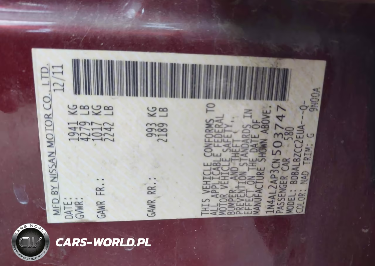 2012 Nissan Altima 2.5 S VIN:1N4AL2AP3CN503747 - 9
