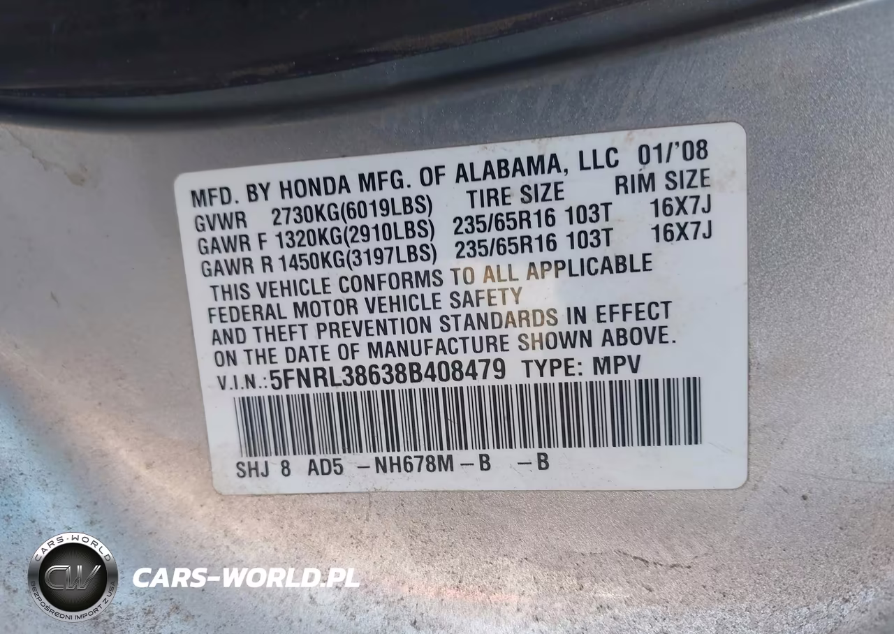 2008 Honda Odyssey Ex-L VIN:5FNRL38638B408479 - 9