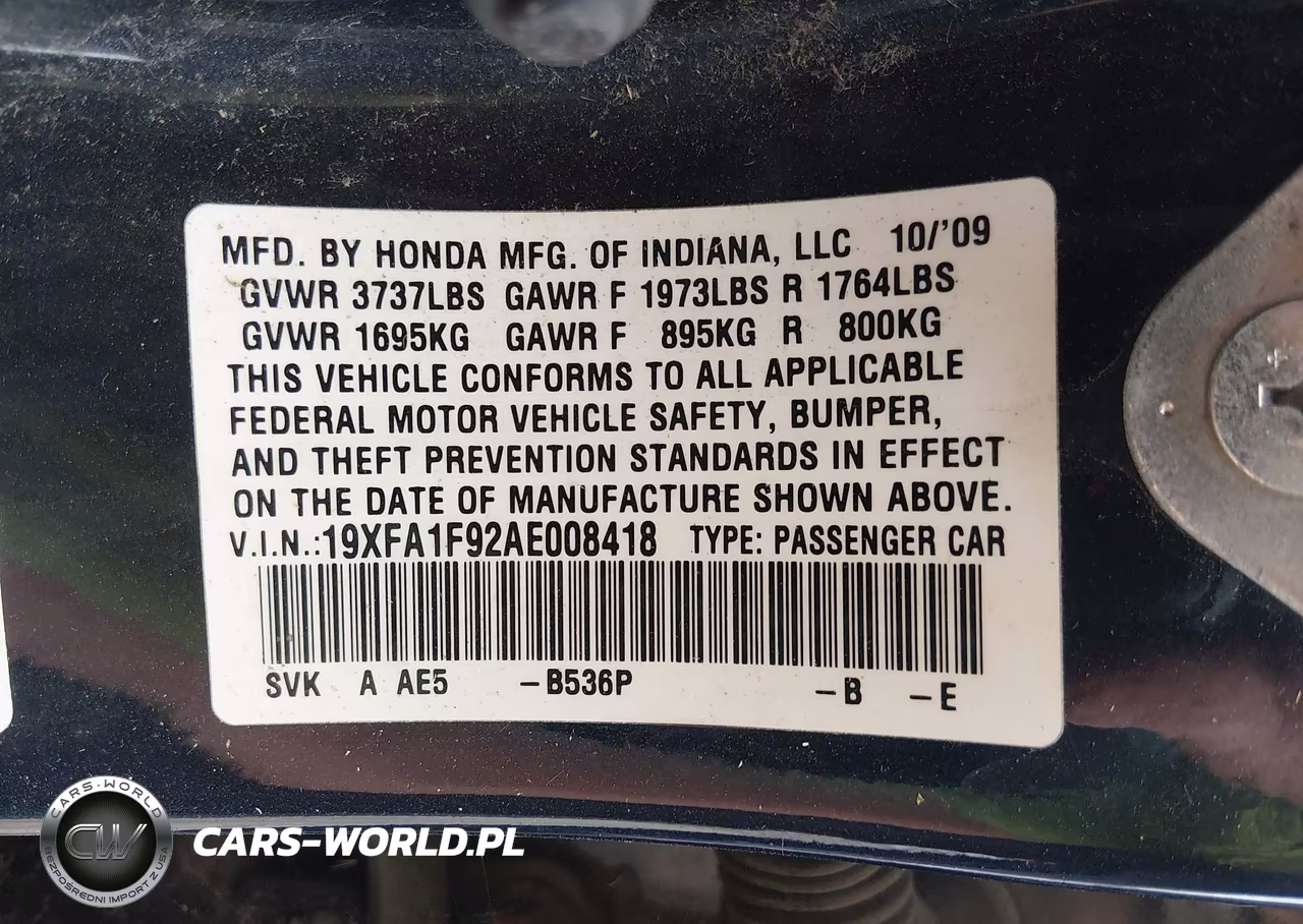 2010 Honda Civic Ex-L VIN:19XFA1F92AE008418 - 9