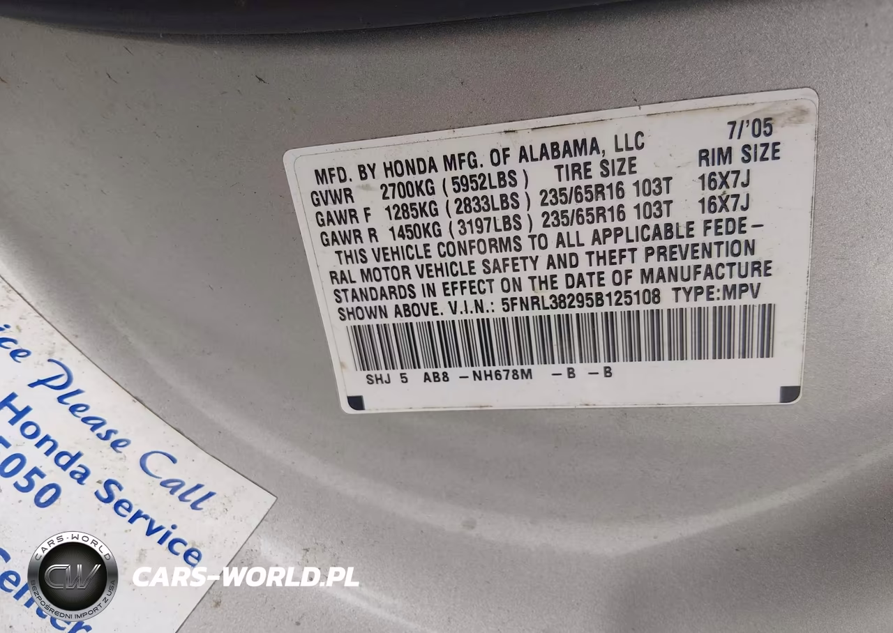 2005 Honda Odyssey Lx VIN:5FNRL38295B125108 - 9