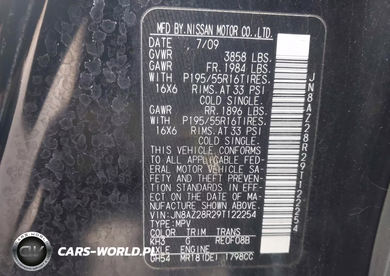 2009 Nissan Cube 1.8Sl VIN:JN8AZ28R29T122254 - 9