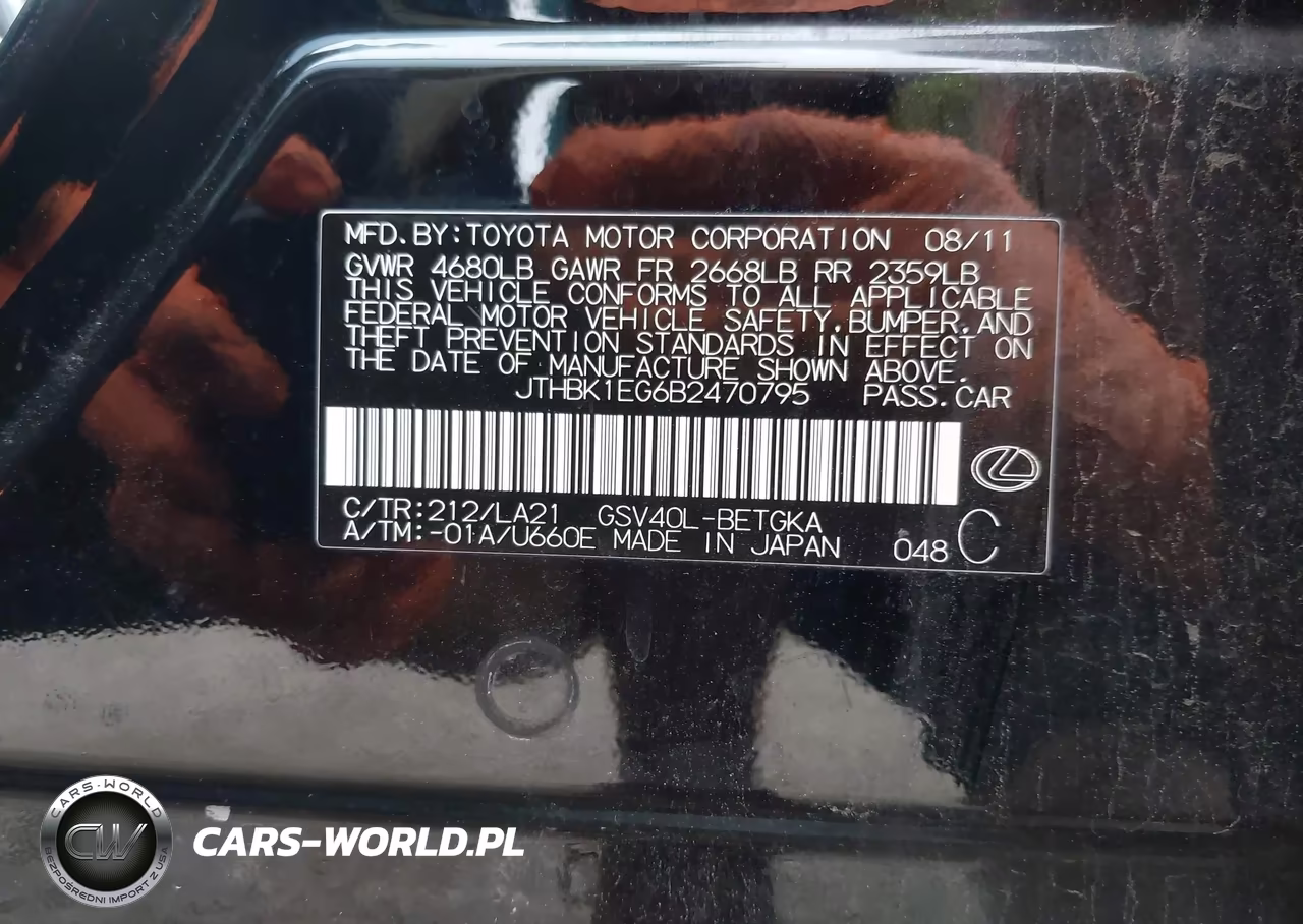 2011 Lexus Es 350 VIN:JTHBK1EG6B2470795 - 9